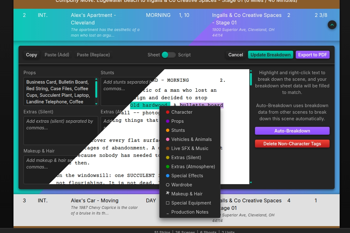 SimpleStrips breakdown sheet panel screenshot